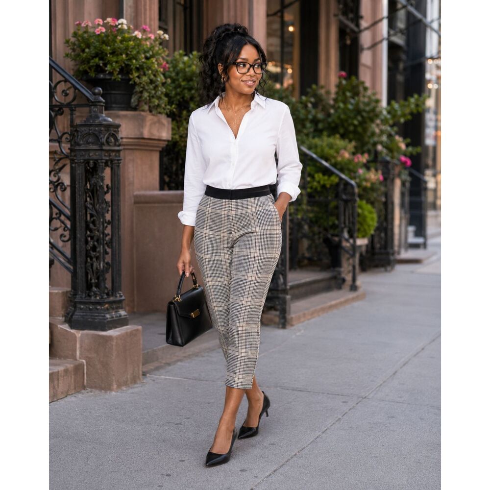 H&M Pants Plaid Cropped Trousers XL Women’s XL Office Siren Dark Academia Preppy - Picture 2 of 12